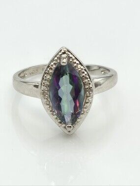 Colorful Designer Signed Genuine Mystic Topaz And White Topaz Ring